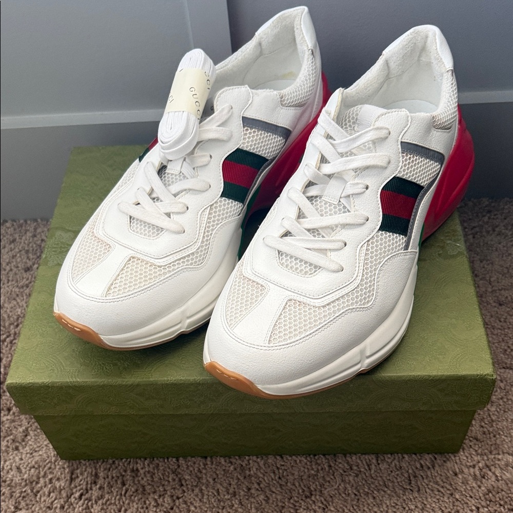 Gucci White Sneakers with Red and Green Accents